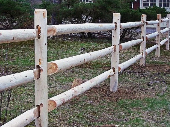 wood fence - Round Cedar Post & Rail style