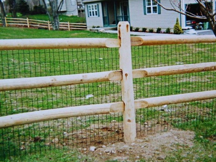 wood fence - Round Cedar Post & Rail style